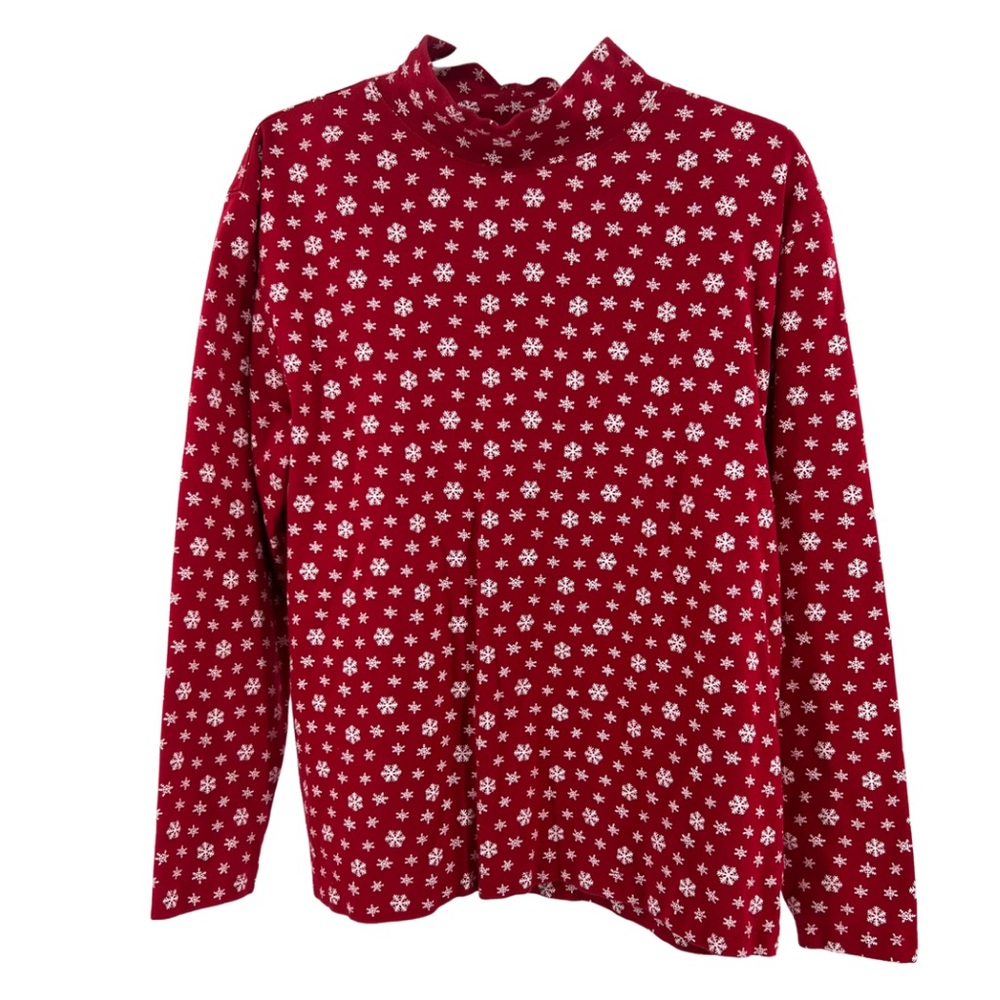 St John’s Bay mock neck red white snowflake XL top winter holiday top Christmas